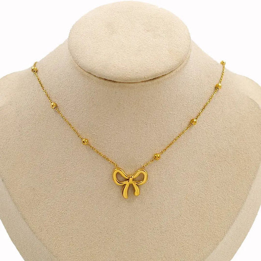 Gold Plated Stainless Steel Bow Necklace