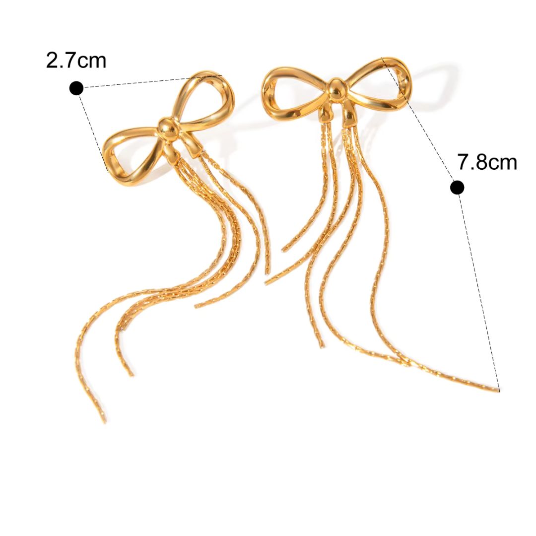 Tassel Bow Earrings - Stainless Steel 18K Gold Plated