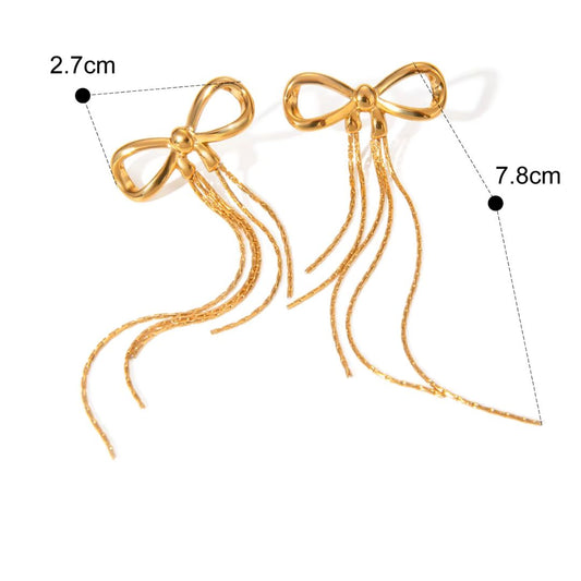 Tassel Bow Earrings - Stainless Steel 18K Gold Plated
