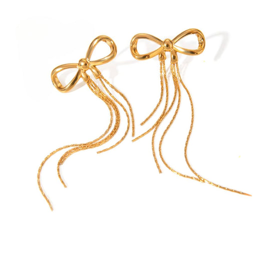 Tassel Bow Earrings - Stainless Steel 18K Gold Plated