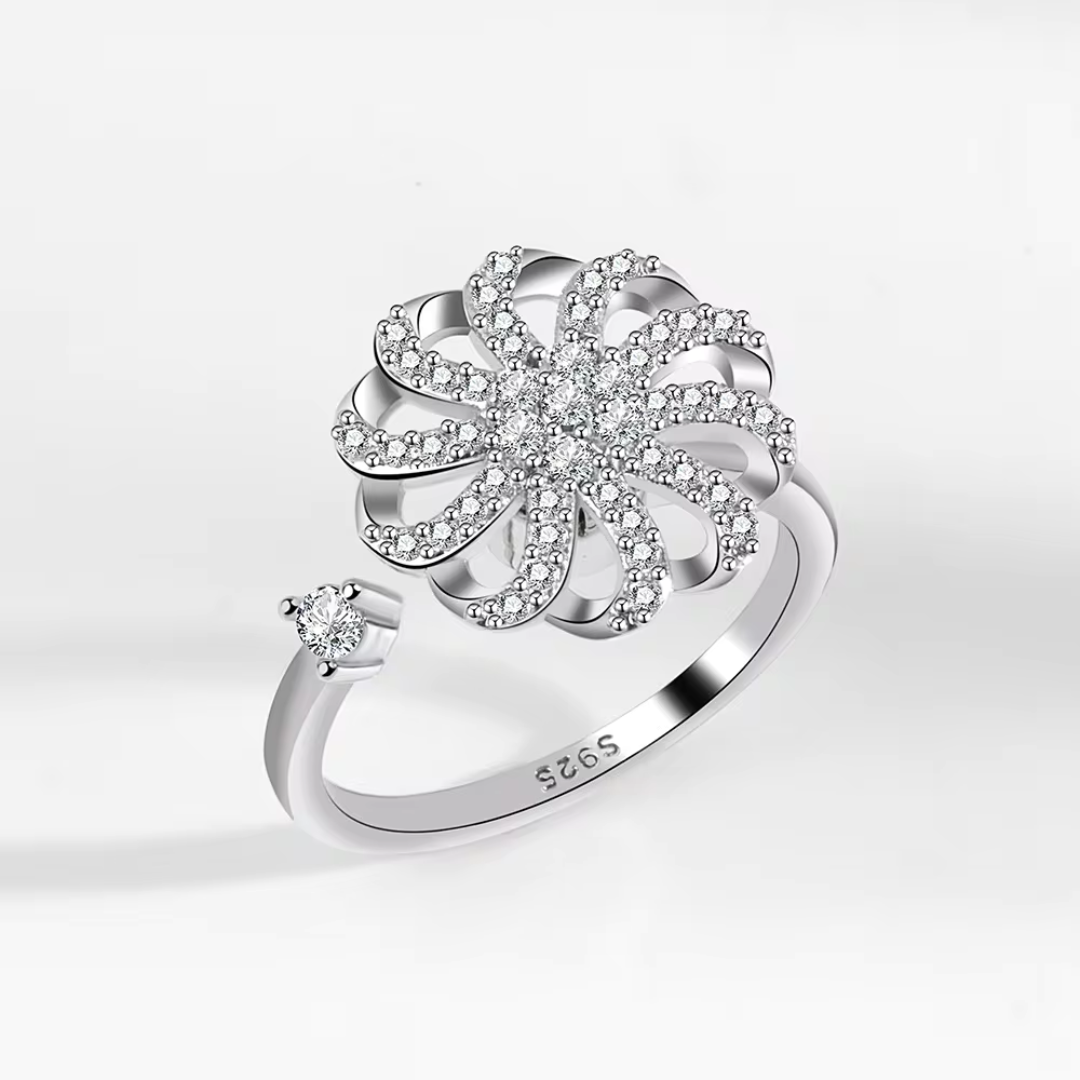 Flower Anxiety Fidget Spinner Rings - Adjustable 925 Silver