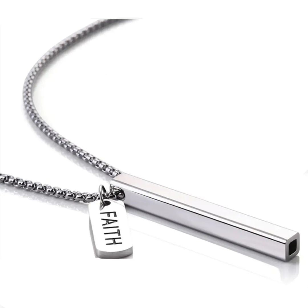 Mindful Breathing Necklace Silver In Square Tube Design