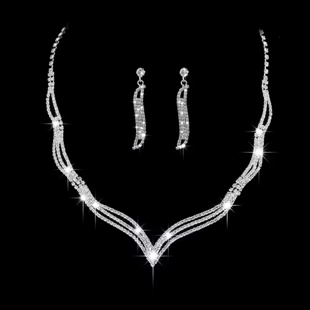 Rhinestone Necklace and Earrings Set Wave Chain