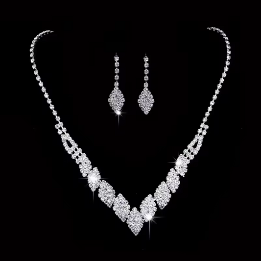 Rhinestone Necklace and Earrings Set V Chain