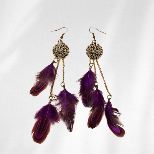 Dream Catcher Bohemian Style Long Earring Purple
