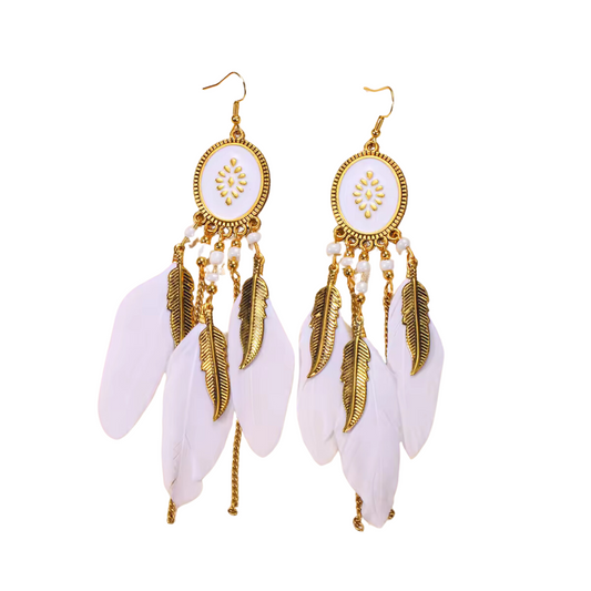 Dream Catcher Bohemian Style Long Earring White