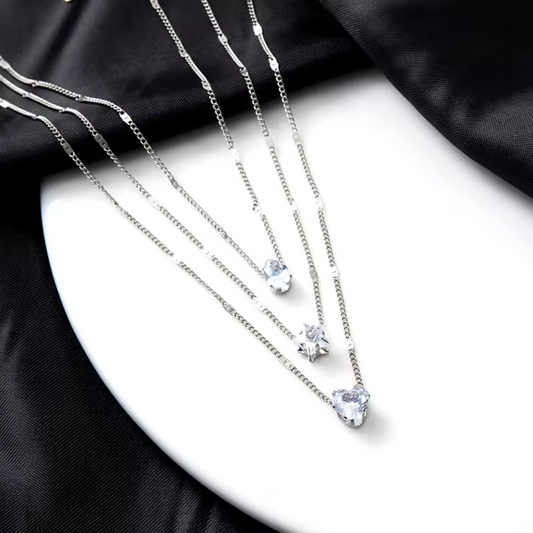 Multilayer Love, Water and Diamond Drop Pendant Necklace