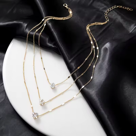 Multilayer Love, Water and Diamond Drop Pendant Necklace