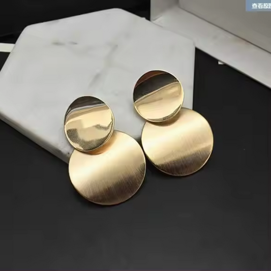 Gold Disc Drop Earrings