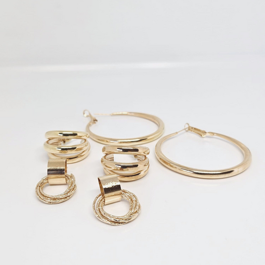 Gold Plated Geometric Hoop Earring - Pack of 3