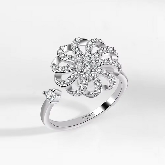 Flower Anxiety Fidget Spinner Rings - Adjustable 925 Silver