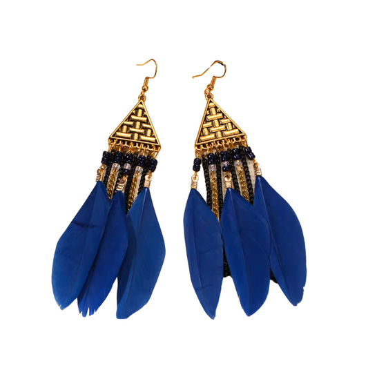 Dream Catcher Bohemian Style Long Earring Blue