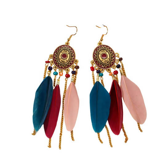 Dream Catcher Bohemian Style Long Earring Tri Colour