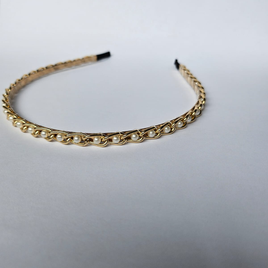 Gold Plated Metal Pearl Hair Band