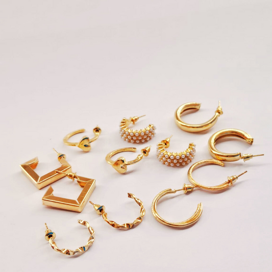 Gold Plated Geometric Hoop Earring - Pack of 6