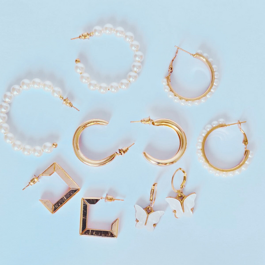 Gold Plated Geometric Hoop Earring - Pack of 5