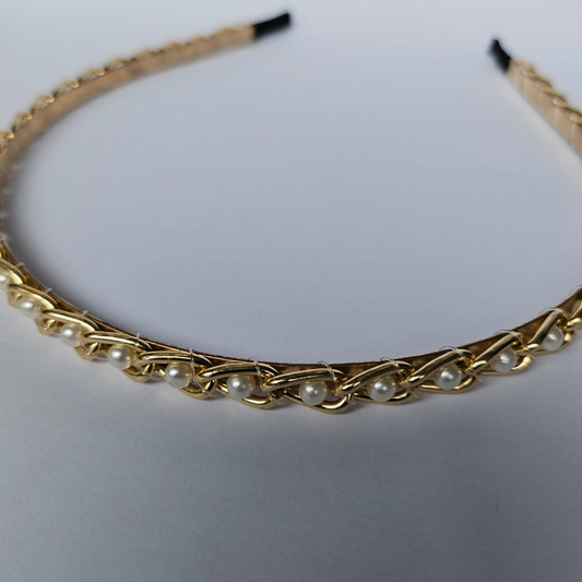 Gold Plated Metal Pearl Hair Band