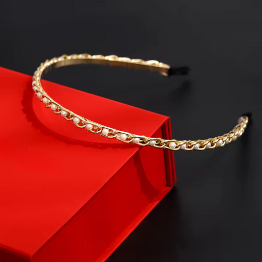 Gold Plated Metal Pearl Hair Band