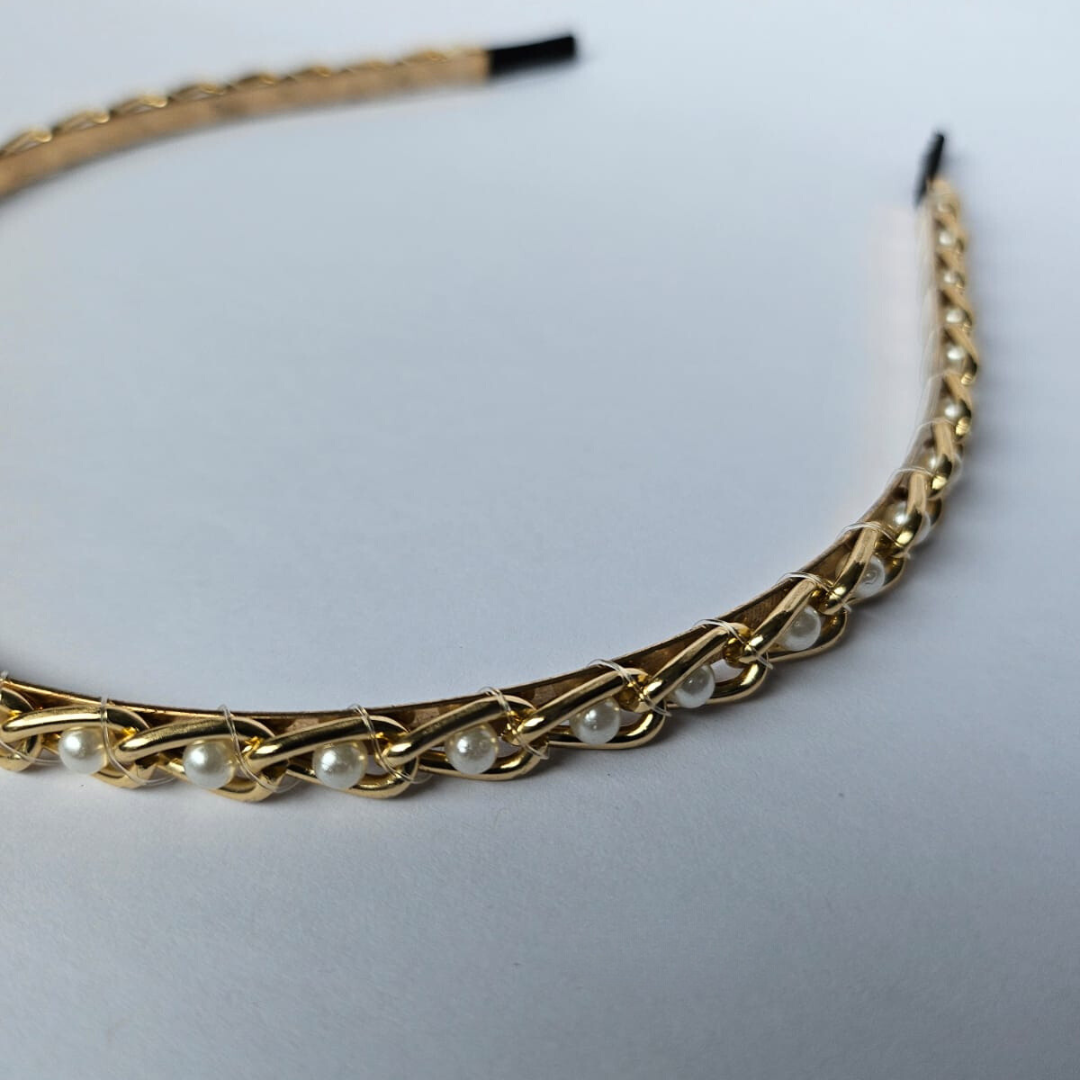 Gold Plated Metal Pearl Hair Band