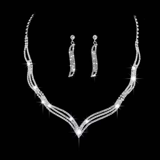 Rhinestone Necklace and Earrings Set Wave Chain