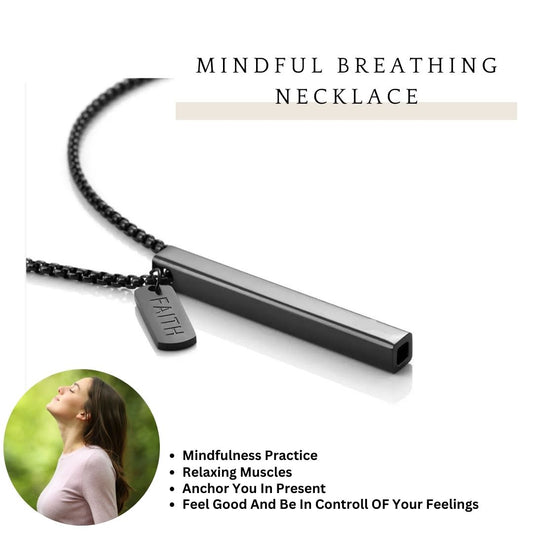 Mindful Breathing Necklace Black In Square Tube Design