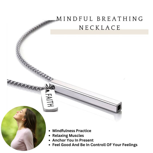 Mindful Breathing Necklace Silver In Square Tube Design
