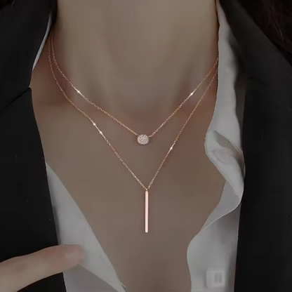 Double Chain Chrystal Charm Necklace 18K Gold Plated